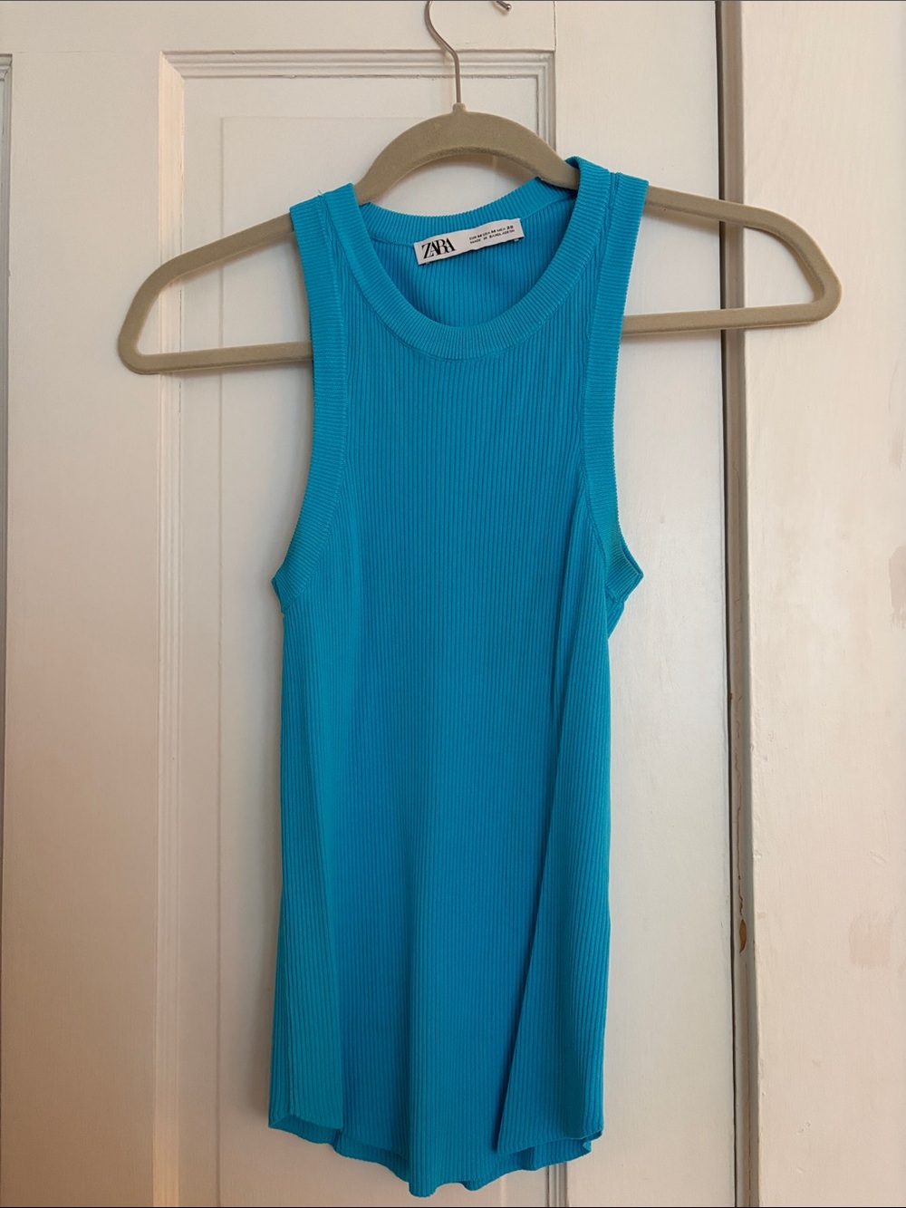 Zara Ribbed Sleeveless Tank Top - Bright Turquoise
